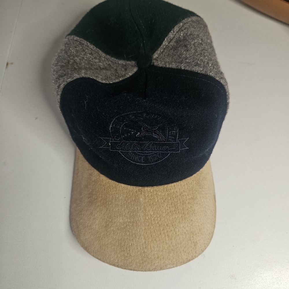 Vtg Eddie Bauer Wool Colorblock Hat Black Tag 90s Heritage Baseball Cap Suede
